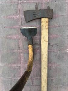 ちょうな/ちょんな 木材加工 古道具 古民家 釿 斧 鉞 手斧 古民具 大工道具2点セット