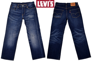 K-4282★超美品★Levi's リーバイス 00502-0222★色落ち抜群 鬼ひげ縦落ちヴィンテージ加工 濃紺インディゴデニム ストレートジーンズ W-30