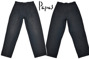 K-4322★Papas パパス D0465FP01M★メンズ 正規品 ゴルフにも ヴィンテージウォッシュ加工濃いグレー ツータック チノ パンツ S