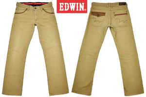 K-4345★EDWIN WILD FIRE エドウイン ワイルドファイア★秋冬防寒 裏起毛 日本製 ブラウンデニム ストレッチ ストレートジーンズ W-32