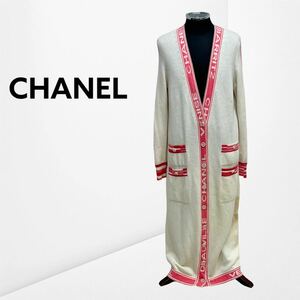  high class CHANEL Chanel 19P P60732K46366 cashmere 100% Logo line long knitted cardigan lady's 
