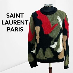 SAINT LAURENT PARIS サンローラン パリ 20AW CAMO PRINT アルパカ モヘヤ キャメル ウール混 カモプリント ニット セーター 627313 YAQR2