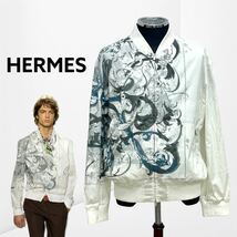 高級 HERMES エルメス 16SS ランウェイ着用 ウォータースネーク プリント コットン ダブルジップ ブルゾン MA-1 メンズ_画像1