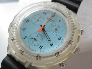 SWATCH AQUACHRONO 水色 透明 Poolside ラバーベルト 中古美品 稼働品 クロノ正常 CHRONO SCUBA200 ダイバー 防水 アクアクロノ