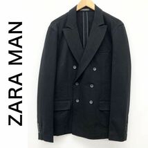 ZARA MAN ザラ メン メンズ テーラードジャケット ダブル 裏地なし ストレッチ シンプル ブラック 黒 ヘビーウエイト XLサイズ 紳士_画像1