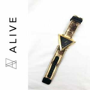 ALIVE アライブ メンズ 腕時計 トライアングル 三角形 黒文字盤 ゴールド