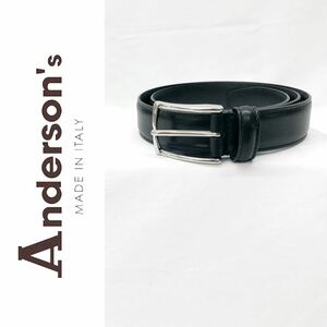 メンズ Anderson's アンダーソンズ カーフレザー ベルト イタリア製 シルバーバックル シンプル ブラック サイズ85