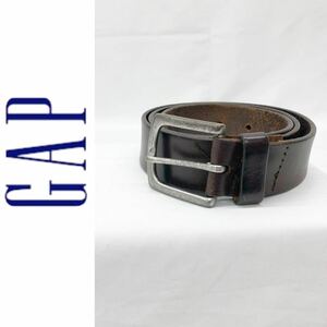 メンズ GAP ギャップ レザー ベルト USA製 シルバーバックル ダークブラウン
