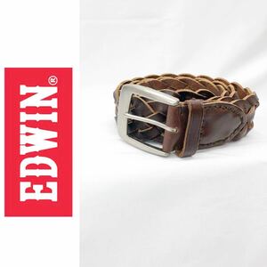 メンズ EDWIN エドウィン レザー ベルト メッシュ シルバーバックル ブラウン 