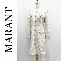 MARANT MADE IN KOREA 韓国製 ツイード ワンピース ビジューボタン K-POP アイドル コーデ 長袖 膝丈 ホワイト 白 Mサイズ_画像1