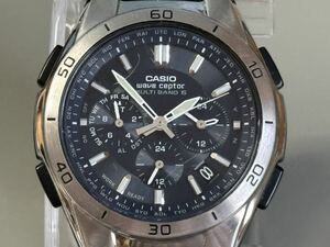 1円〜◇カシオ CASIO ウェーブセプター マルチバンド6 ソーラー電波時計 WVQ-M410クロノグラフ ネイビー文字盤 メンズ腕時計 稼働品