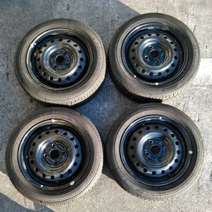 バリ溝 ダイハツ 純正 スチールホイール + タイヤ 14×4.5J PCD100 4穴 ハブ径54mm ET45 DL 155/65R14 '22年製 残6.1~6.4mm LA550S LA560S