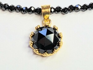 【限界市場】天然ブラックスピネル　ローズカット　8mm☆クラウンデザイン☆ネックレス☆送料無料☆