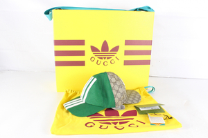 【え仙】美品 GUCCI グッチ adidas アディダス ダブルピークキャップ メンズファッション コラボ MCZ01LAF68