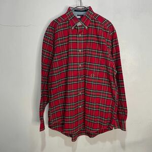 送料無料☆TOMMYHILFIGER☆トミーヒルフィガー☆９０ｓ☆タータンチェック柄ボタンダウン長袖シャツ☆ワンポイントロゴ☆レッド系☆M☆L23