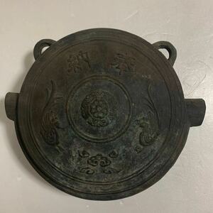 時代 古銅 鰐口 鳳凰図 銅鐘 銅鑼 鳴り物 寺院仏閣 仏具 仏教美術 古美術 縦約23㎝ 横最大約26㎝ 約3.3㎏