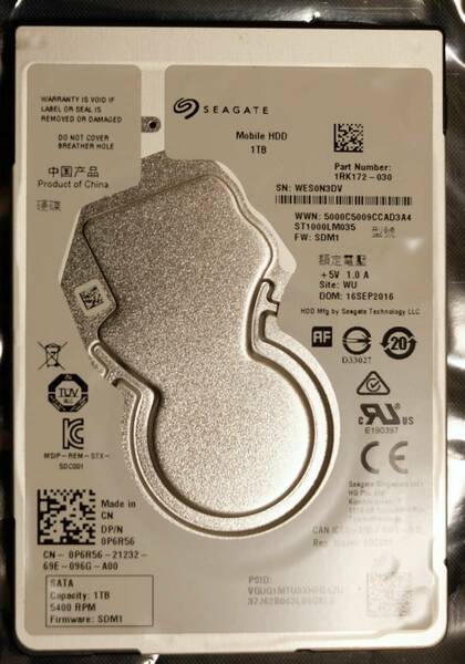 （中古・美品・使用時間500時間以内）　内蔵型 2.5インチHDDハードディスク 1,000GB SEAGATE（送料込み）