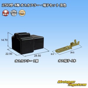 矢崎総業 250型 4極 オスカプラー・端子セット 黒色