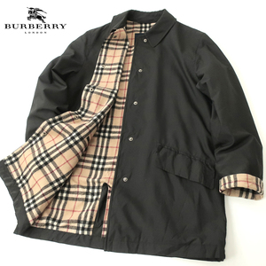 BURBERRY LONDON ソフトシェルハーフブルゾン/コーチジャケット ウール裏地 ブラック×ノバチェック