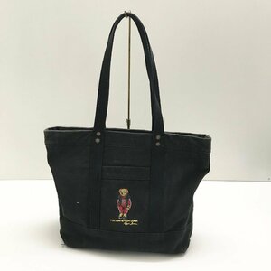 ▲ 現状品 POLO BEAR by RALPH LAUREN ポロベア ラルフローレン トートバッグ ショルダーバッグ コットン 牛革 ブラック 黒 かばん 約0.7kg