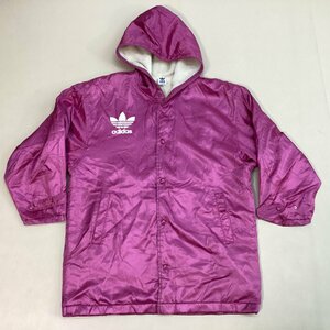 ■ヴィンテージ 90s デサント期 adidas アディダス 裏ボアベンチコート ナイロンジャケット アウター 防寒 古着 メンズ サイズM ピンク■