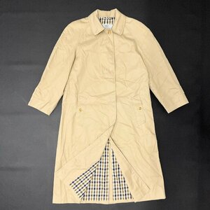 ●70s-80s Aquascutum アクアスキュータム ステンカラーコート Aqua5 裏地チェック イングランド製 ベージュ系 size6 レディース 0.82㎏●