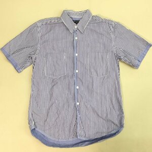 ■COMME des GARCONS HOMME コムデギャルソン 半袖 シャツ トップス ストライプ メンズ サイズM ブルー 白タグ無し■