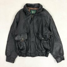 ▲【古着】Polo Club ポロクラブ ヴィンテージ 90s レザー ジャケット 革ジャン ジップアップ Lサイズ 黒 ブラック メンズ 1.80㎏_画像1