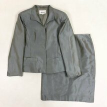 ▲【古着】HANAE MORI ハナエモリ スーツ ジャケット タイト スカート 上下 セットアップ 4B シルク サイズ40 グレー レディース 0.49㎏_画像1