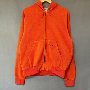 ■Carhartt カーハート 90s ヴィンテージ 三角タグ パーカー フード ジップアップ 裏起毛 ワンポイント サイズ不明 オレンジ■