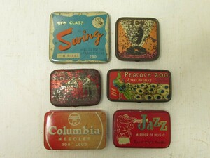 n「昭和レトロ　蓄音機 レコード針 ブリキケース 6点セット　ビクター　Columbia　Jazz　クジャク印　Swing」