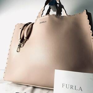 1円〜●未使用 ●フルラ FURLA●ハンドバッグ トートバッグ ショルダーバッグ ●手提げ かばん レディース レザー ピンクベージュ系