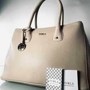 1円〜● 未使用品 ●FURLA ハンドバッグ トートバッグ●手提げ かばん レディース ビジネス レザー ピンクベージュ系 希少 レザー