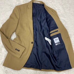 美品 ザラ ZARA テーラードジャケット Mサイズ ベージュ ブレザー 1B 上着 キャメル サイドベンツ 茶色系 46 裏地ストライプ 春秋冬 メンズ