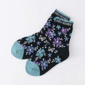 * Anna Sui Mini *. floral print socks * navy blue *13-15* tag equipped *ANNASUImini*