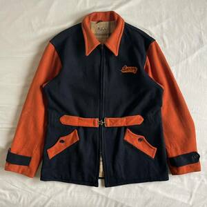 希少! 40s VARSITY JACKET ブラック ウール バイカラー USA製 CROWN ジップ ビンテージ PRINCETON ジャケット コート スタジャン 50s 60s