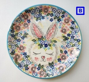 x638 ポーランド陶器 17.5cmプレート/皿 B お花畑のウサギ ART ポーリッシュポタリー 食器