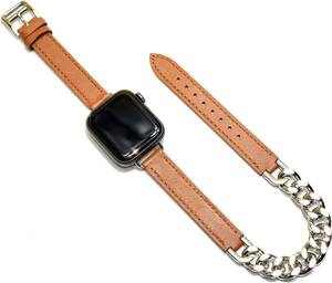 Royce&Roland Apple Watch цепь кожаный ремень гурман to metal ( серебряный / натуральная кожа / нержавеющая сталь ) модный подарок (38/40/41mm, BROWN)/416