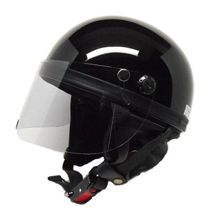 可動式 シールド付き ハーフヘルメット 半キャップ ブラック 黒 人気のストリートタイプ 原付 125cc以下のバイクにオススメ