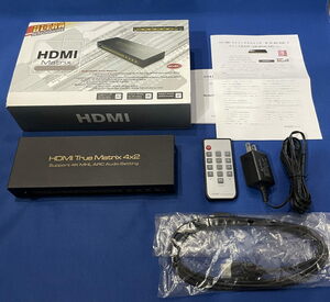 HDMI 4入力 2出力 切替器 マトリックススイッチ 4K 3D ARC対応 音声分離