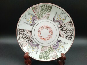 古伊万里 色絵 印判 松竹梅 蛸唐草 白梅図 皿 径22cm アンティーク 器 時代物【参】