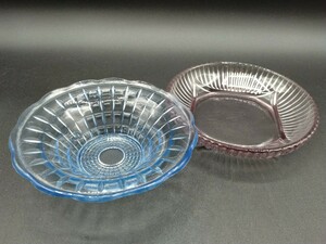 アンティーク プレスガラス 皿 デザート皿 2個 ガラス皿 【2-b】