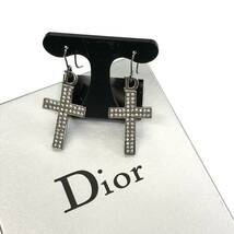  中古 クリスチャンディオール Christian Dior クロス ピアス ラインストーン シルバー色 十字架 137678E_画像1