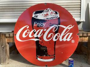 ビンテージ 大型 看板 コカ・コーラ 直径76cm COCA COLA / ガレージ ホーロー看板 世田谷ベース アメリカ 昭和レトロ