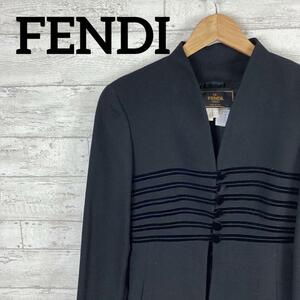 最高級　FENDI ベロアライン　テーラードジャケット　ラナウール　XL フォーマル　365 フェンディ　ハイブランド　スーツ　レディース