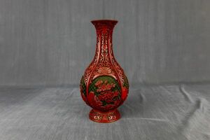 T01-1746 中国美術 古玩 堆朱花瓶 花器 花入 花器 飾壺 細密細工 古美術品 置物 花柄 堆朱 花模様 彫刻 唐草 古美術 置物