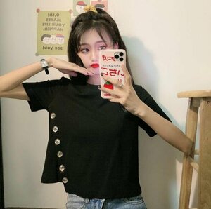 春夏 トップス Tシャツ INS 韓国風 オシャレ レディースファッション XL ブラック