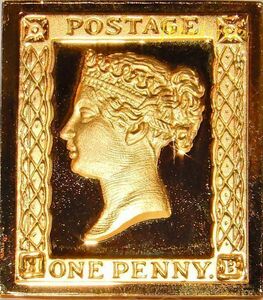 2 イギリス 英国 ヴィクトリア女王 ペニーブラック メダル 1840年切手コレクション 国際郵便 限定版 純金張り 24KT 純銀製 コイン プレート