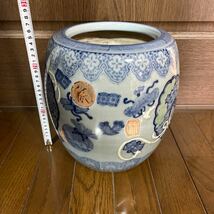 上滝特製 火鉢 丸火鉢 山水画 染付 メダカ鉢 大型 茶道具　特大_画像2