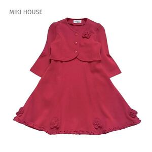 100 MIKIHOUSE Miki House сделано в Японии жакет One-piece цельный узор ансамбль красный выставить красный цветок девочка девушки Kids 
